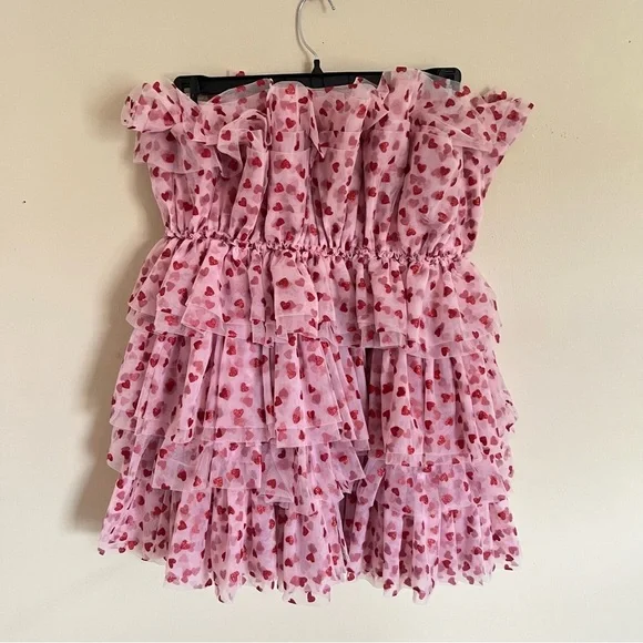 Mable Heartbreaker Strapless Pink Glitter Heart Ruffle Tulle Dress Medium - Picture 11 of 16